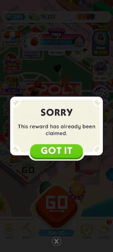 Claimed gifts on Monopoly GO!