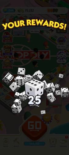 Dice bouincing in air in Monopoly GO!